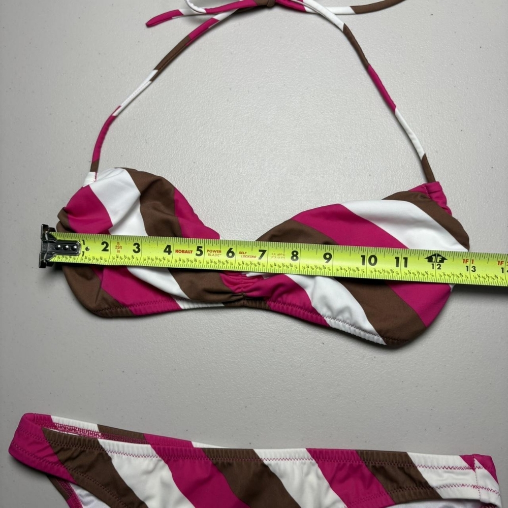 Victoria's Secret Women's Pink and Brown Striped Halter Bikini Set - Picture 6 of 7